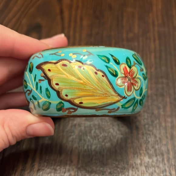 Teal and Gold Flower Bangle Bracelet - Picture 3 of 7